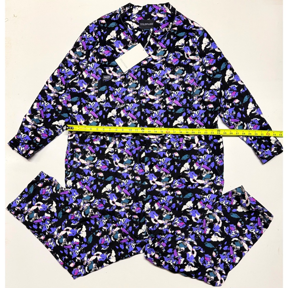 Wildfang Essential Coverall Purple Blue Abstract Print Utility Jumpsuit 2X NWT